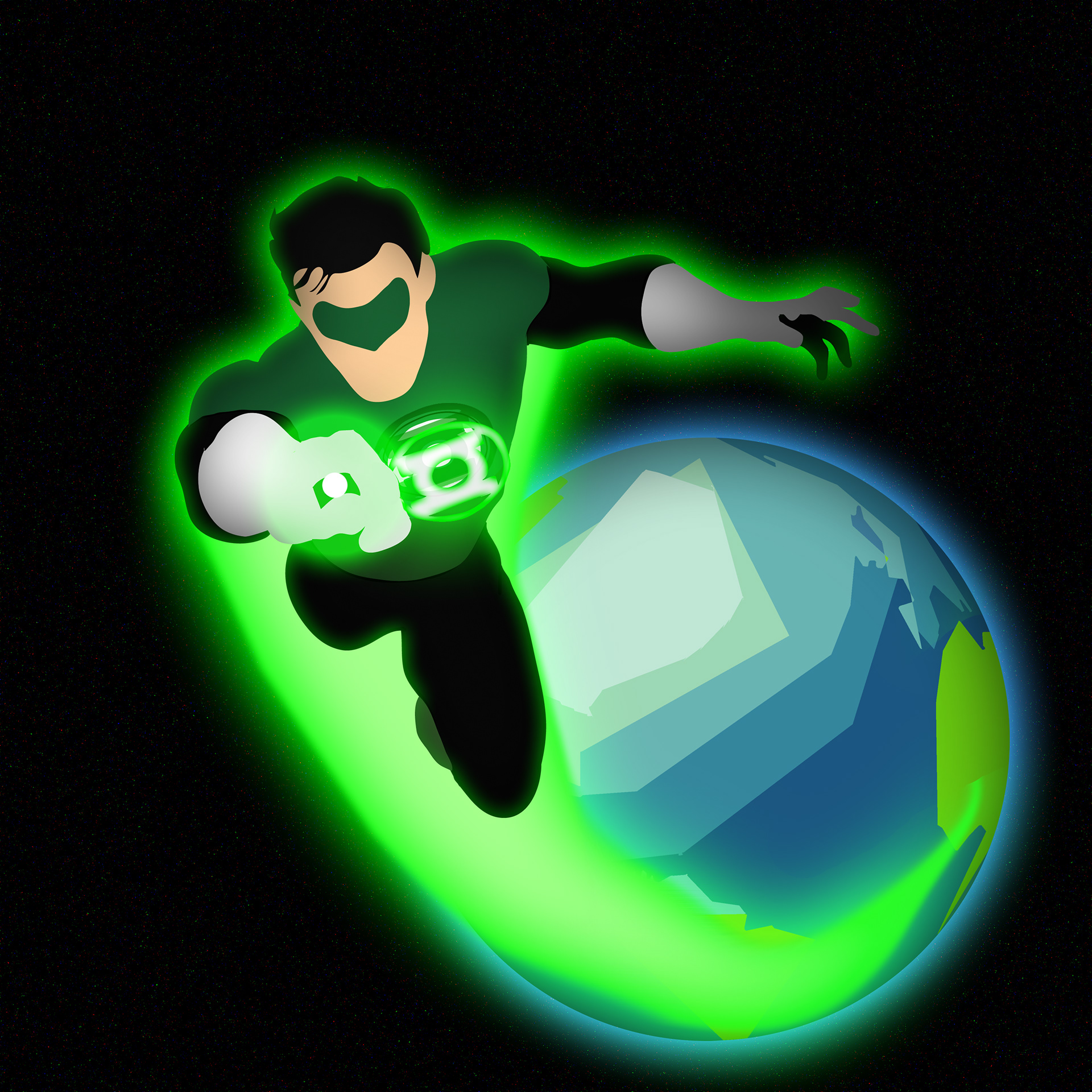 This is none other than Hal Jordan himself - an experiment in flatting in colors and then using filters and effects to provide scale and depth. I like how this one turned out.