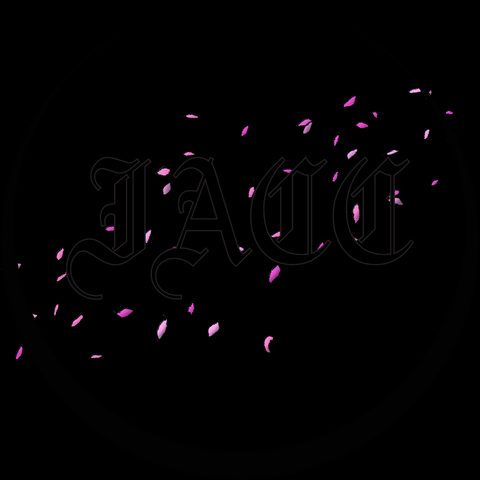 IACC Youth logo in dark lettering with scattered pink petals on black