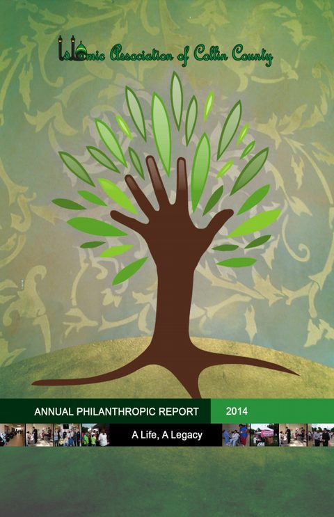 Cover of the 2014 annual philanthropic report booklet, a tree on green, titled 'A Life, A Legacy'