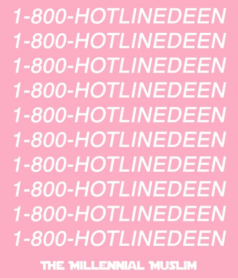 Pink T-shirt design with '1-800-HOTLINEDEEN' repeated in white lines